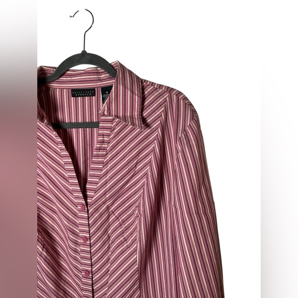 Apostrophe Stretch Striped Button-Up Shirt Pink Purple Size 18 - Picture 2 of 7